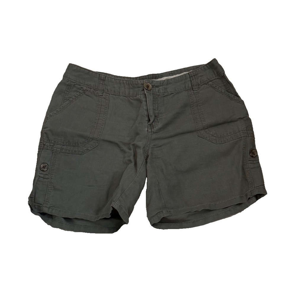 Dalia Women's Linen Blend Roll-Up Shorts; Olive Green; Size 4